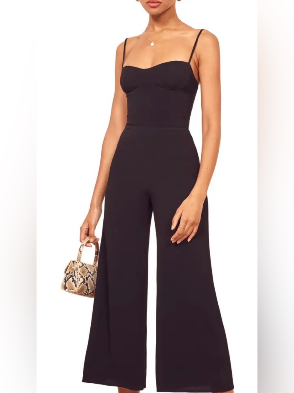 Reformation Black Wide-Leg Spaghetti Strap Jumpsuit